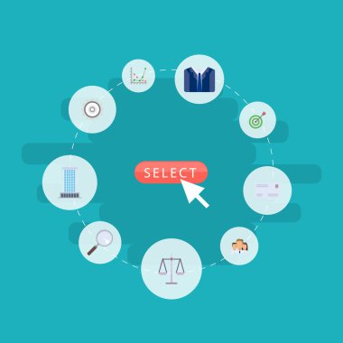 Düz simgeler hedef, Office, Büyüteç'i ve diğer vektör öğeleri. Ticaret düz simgeler simge kümesi de ölçekler, ağırlık, vites nesneleri içerir.