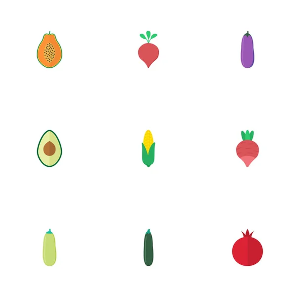 Iconos planos Rábano, Pawpaw, nabo y otros elementos vectoriales. Conjunto de iconos planos Símbolos también incluye calabaza, rábano, objetos de maíz . — Vector de stock