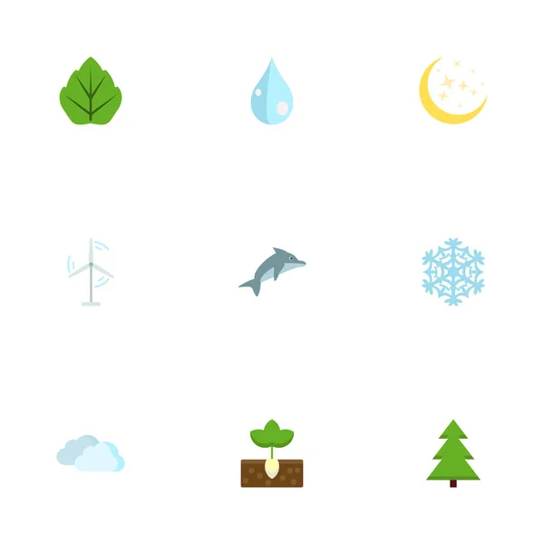 Ícones planos Moinho elétrico, neve de inverno, água e outros elementos vetoriais. Conjunto de símbolos de ícones planos ecológicos também inclui vento, natureza, objetos de energia . —  Vetores de Stock