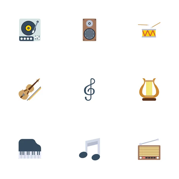 Iconos planos Fiddle, tocadiscos, teclado octava y otros elementos vectoriales. Set de iconos planos de estudio Los símbolos también incluyen símbolos, altavoces, objetos de audio . — Archivo Imágenes Vectoriales