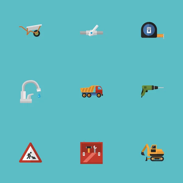 Lapos ikonok csővezeték szelep, Vigyázat, kiskocsit vektor elemek. Ipari sima ikonok szimbólumok is tartalmaz víz, elektromos jel objektumok. — Stock Vector