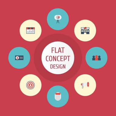 Düz simgeler günlüğü, megafon, seyirci ve diğer vektör öğeleri. Düz simgeleri simgeleri pazarlama seti de megafon, gazete, insanlar nesneleri içerir.