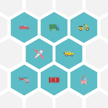 Düz simgeler kamyon, uçak, Scooter ve diğer vektör öğeleri. Otomatik düz simgeler simge kümesi de helikopter, Jeep, navlun nesneleri içerir.