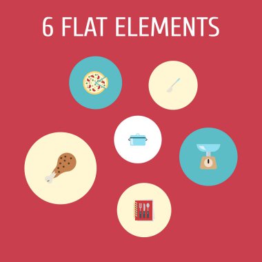 Düz simgeler defter, pişirme Pepperoni, kızarmış tavuk ve diğer öğeleri vektör. Mutfak düz simgeler simge kümesi de yemek, çorba, kaşık nesneleri içerir.