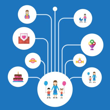 Mutlu anneler günü düz kutsal kişilerin resmi Bahçe Tasarım tasarım, çiçek ve çocuk sembolleri ile. Güzel anne güzel kadınsı tasarım sosyal, Web ve baskı için.