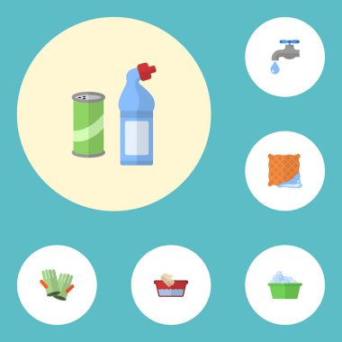 Temizlik, çamaşır, dayağı ve diğer vektör öğeleri için düz simgeler anlamına gelir. Düz simgeleri simgeleri temizlik seti de el, havza, kase nesneleri içerir.