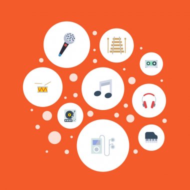 Düz simgeler kaset, Octave klavye, kulaklık ve diğer vektör öğeleri. Müzik düz simgeler simge kümesi de mikrofon, müzik, sembol nesneleri içerir.