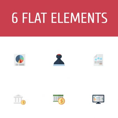 Düz simgeler pasta Bar, kağıt, banka ve diğer vektör öğeleri. Muhasebe düz simgeler simge kümesi de sac, Model, Doları nesneleri içerir.