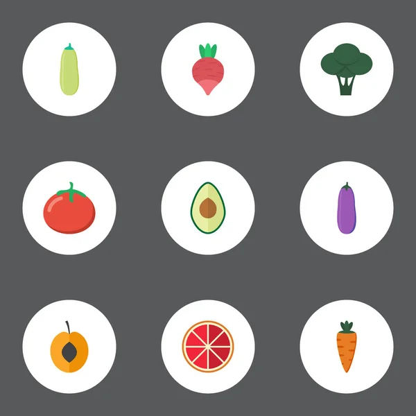 Kořenový ploché ikony, avokádo, zelí a další prvky vektoru. Sada symbolů ploché ikony Berry obsahuje také lásku, lilek, městě Rooty objekty. — Stockový vektor