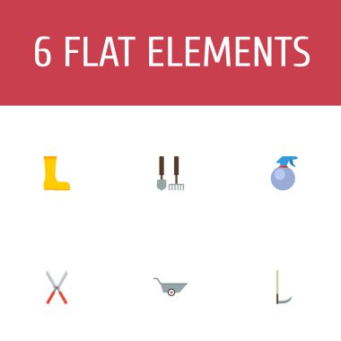 Düz simgeler püskürtülen ilaç şişe, makas, el arabası ve diğer vektör öğeleri. Bahçe Bitkileri düz simgeler simge kümesi de Gumboots, Atomizer, Araçlar nesneleri içerir.