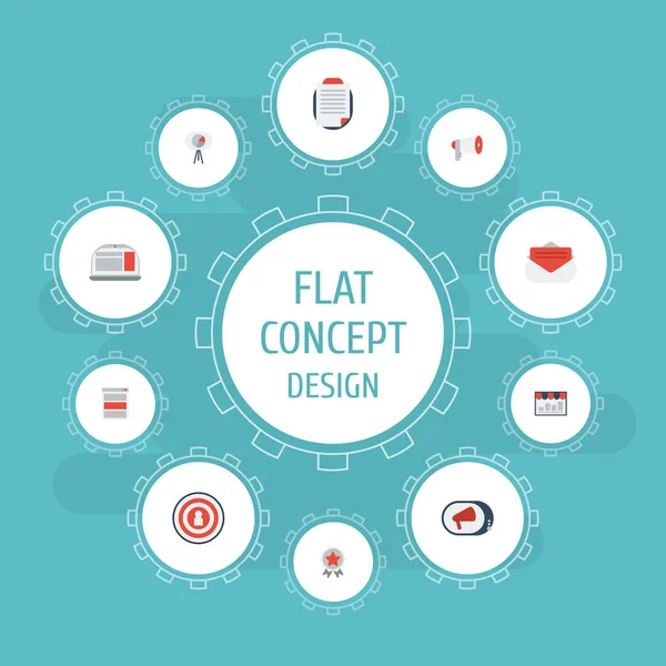 Düz simgeler ileti, dizüstü bilgisayar, megafon ve diğer vektör öğeleri. Düz simgeleri simgeleri reklam da içerir megafon, istemci, dart tahtası nesneleri.