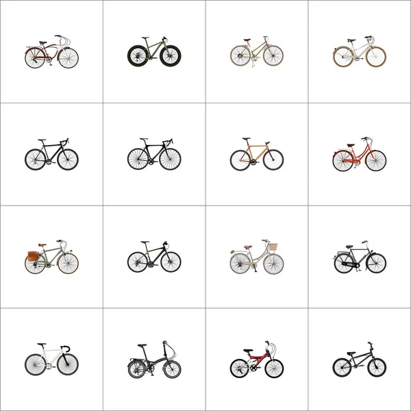 Realistische Straßengeschwindigkeit, altes, extremes Radfahren und andere Vektorelemente. Set realistischer Symbole umfasst auch gezimmerte, funktionierende, bmx-Objekte. — Stockvektor