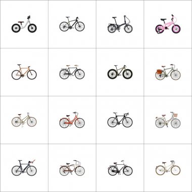 Gerçekçi Retro, spor döngüsü, çalışma ve diğer vektör öğeleri katlanır. Gerçekçi simgeler kümesi de Cruise, çocuklar, eski nesnelerini içerir.