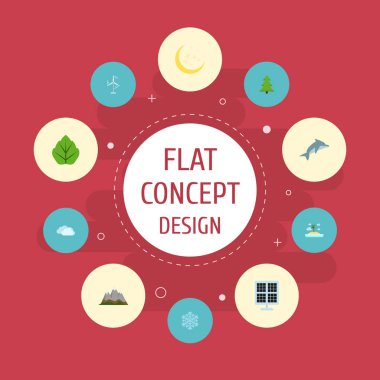 Düz simgeler gece, oynak balık, elektrik fabrikası ve diğer vektör öğeleri. Çevre düz simgeler simge kümesi de Rüzgar, oynak, Palm nesneleri içerir.