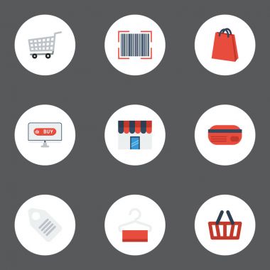 Düz simgeler kese, Qr, salonu ve diğer vektör öğeleri. Dergi düz simgeler simge kümesi de çanta, fiyat, kredi nesneleri içerir.