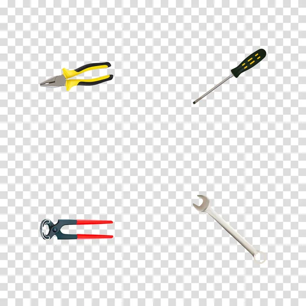 Realistic Pliers, Carpenter, Spanner And Other Vector Elements. Set Of Tools Realistic Symbols Also Includes Spanner, Pincers, Tongs Objects. — Stock Vector