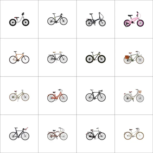 Realistiska Retro, fällbara Sport-cykel, arbetar och andra Vector-element. Uppsättning av realistiska symboler ingår även kryssning, barn, gamla föremål. — Stock vektor