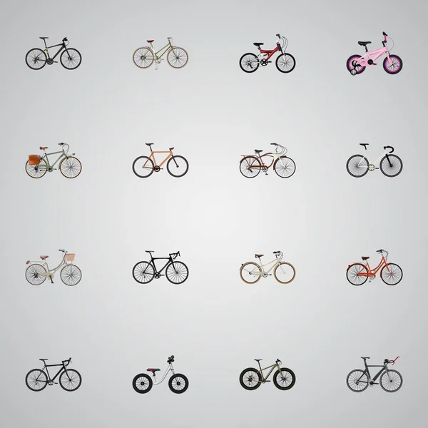 現実的な古い、旅自転車ブランドはベクトルの要素です。自転車リアルな記号のセットでは、ブランド、女の子、バランス オブジェクトも含まれます. — ストックベクタ