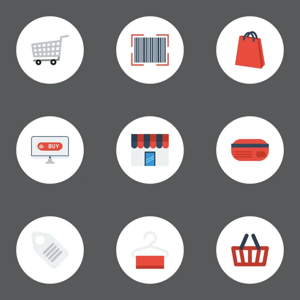 Flache Icons Tasche, qr, Shop und andere Vektorelemente. Set von Magazin flache Symbole Symbole enthält auch Tasche, Preis, Kredit-Objekte. — Stockvektor