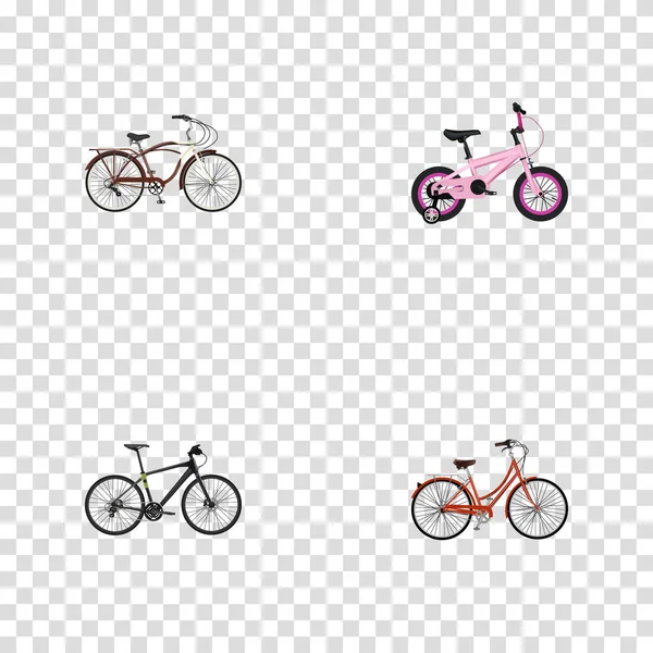 現実的なハイブリッド ベロシペード、レトロ、旅自転車と他のベクトルの要素。自転車現実的なシンボルのセットには、レトロ、古い、クルーズのオブジェクトも含まれています. — ストックベクタ