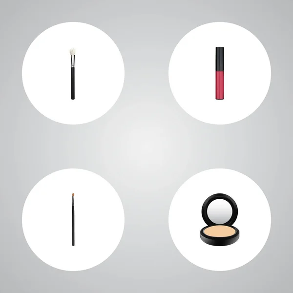 Realistic Brow Makeup Tool, Blusher, Liquid Lipstick and Other Vector Elements. Набор реалистичных символов косметики также включает в себя макияж, лицо, краситель объектов . — стоковый вектор