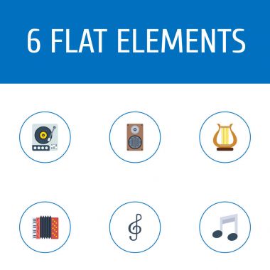 Düz simgeler ses kutusunu, Quaver, sesi sembolü ve diğer vektör öğeleri. Ses düz simgeler simge kümesi de içerir Harp, Not, vinil nesneleri.