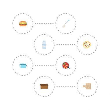 Düz simgeler çorba kaşığı, et suyu, biber ve diğer vektör öğeleri. Gıda düz simgeler simge kümesi de fırın, güveç, Pizza nesneleri içerir.