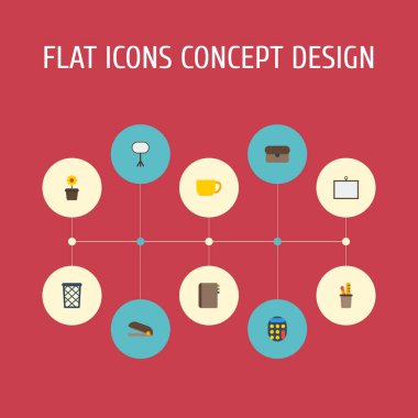 Düz simgeler kurulu Stand, çöp sepeti, vektör öğeleri hesaplamak. Düz simgeleri simgeleri de içeren Office kümesi hesaplamak, çöp sepeti, sepet nesneleri.