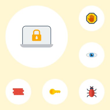 Düz simgeler virüs, kilit, vizyon ve diğer vektör öğeleri. Düz simgeleri simgeleri tedarik kümesi de içerir el, Palm, virüs nesneleri.