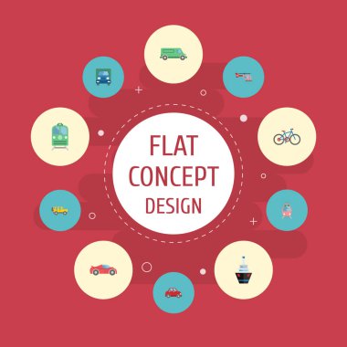 Düz simgeler kamyon, Metro, Bisiklet ve diğer vektör öğeleri. Araç düz simgeler simge kümesi de araba, Suv, tramvay nesneleri içerir.