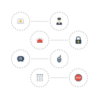 Düz simgeler kilit, güvenli, asma kilit ve diğer vektör öğeleri. Düz simgeleri simgeleri tedarik de işareti, kilit, Alarm nesneleri içerir.