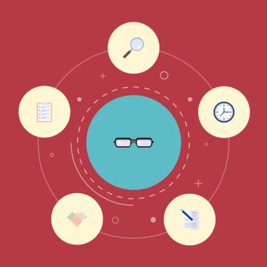 Düz simgeler gözlükler, görev listesi, el sıkışma vektör öğeleri. İş düz simgeler simge kümesi de liste, görev, anlaşma nesneleri içerir.