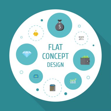 Düz simgeler para kutusunu, cüzdan, diyagram ve diğer vektör öğeleri Bar. Finans düz simgeler simge kümesi de Bar, çanta nesneleri diyagram içerir.