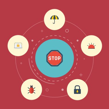 Düz simgeler asma kilit, Siren, kilit ve diğer vektör öğeleri. Güvenlik düz simgeler simge kümesi de virüs, güneşli, şemsiye nesneleri içerir.