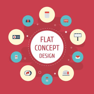 Düz simgeler reklam, vektör uygulama, kimliği ve diğer öğeler. Reklam düz simgeler simge kümesi de içerir, günlük iş, e-posta nesneleri.