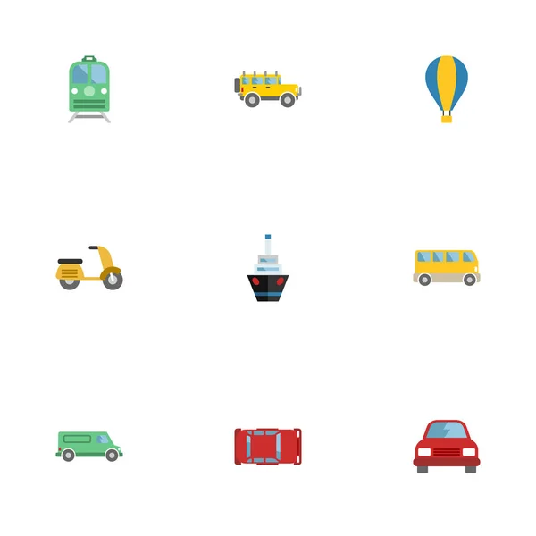 Lapos ikonok Jeep, Omnibusz, metró- és egyéb vektoros elemek. Automatikus lapos ikonok szimbólumok is tartalmaz kocsi, metró, Suv-objektumok. — Stock Vector