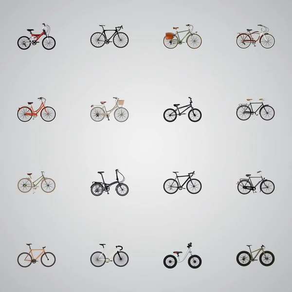 Trabalho realista, Velocidade da estrada, Equilíbrio e outros elementos vetoriais. Conjunto de bicicleta símbolos realistas também inclui extremo, velho, objetos de estrada . — Vetor de Stock