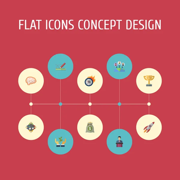 Plat pictogrammen Rocket, administratie, zakenman en andere vectorelementen. Set van opstarten plat pictogrammen symbolen bevat ook planten, uitbesteden, ontwikkeling objecten. — Stockvector