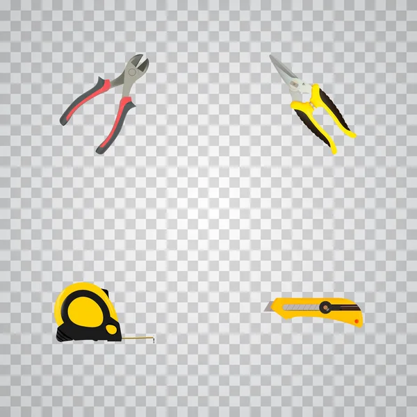 Realistiska längd Roulette, sax, pincett och andra Vector-element. Uppsättning verktyg realistiska symboler ingår även Instrument, Tänger, rullen objekt. — Stock vektor