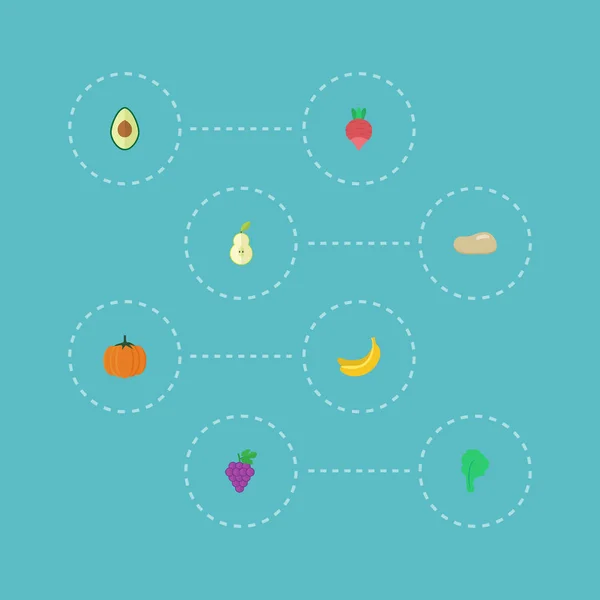 Plat pictogrammen hertogin, Alligator Pear, Jungle Fruit en andere vectorelementen. Set van Berry plat pictogrammen symbolen bevat ook Groenen, banaan, pompoen-objecten. — Stockvector