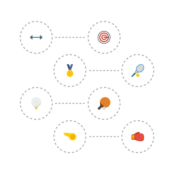 Icônes plates récompense, golf, tennis de table et autres éléments vectoriels. L'ensemble des symboles plats d'icônes de sport inclut également le gagnant, ventilateur, objets de flèche . — Image vectorielle