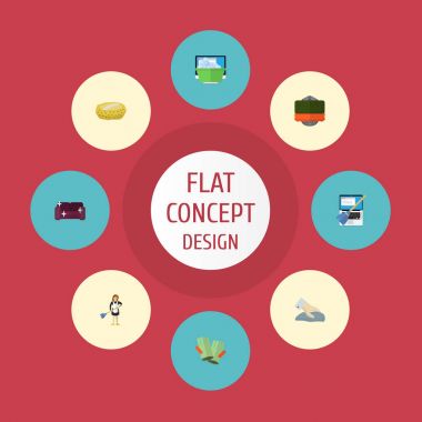 Düz simgeler Besom, çamaşır, havlu ve diğer vektör öğeleri. Düz simgeleri simgeleri temizlik seti de nesneleri silerek WISP, kadın, içerir.