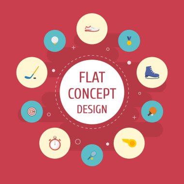 Düz simgeler roket, Golf, buz çizme ve diğer vektör öğeleri. Spor düz simgeler simge kümesi de içerir Başlat, Ping, buz nesneleri.