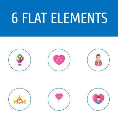 Mutlu anneler günü düz kutsal kişilerin resmi Bahçe Tasarım kalp, Kraliçe ve çiçek sembolleri ile. Güzel anne güzel kadınsı tasarım sosyal, Web ve baskı için.