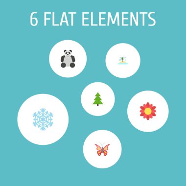 Düz simgeler güzellik böcek, kış kar, ağaç ve diğer vektör öğeleri. Yeşil düz simge simgeler kümesi de içerir Isle, çeki düzen vermek, palmiye nesneleri.