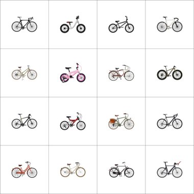 Gerçekçi yol hız, eski, çalışma ve diğer vektör öğeleri. Bisiklet gerçekçi simgeler kümesi de genç, Cruise, Bisiklet nesneleri içerir.