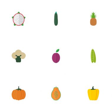 Düz simgeler Pitaya, Ananas, kabak ve diğer vektör öğeleri. Tatlı düz simgeler simge kümesi de kayısı, Bulgarca, Dragon nesneleri içerir.