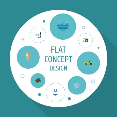 Düz simgeler kürek, Beachwear, araba ve diğer vektör öğeleri. Düz simgeleri simgeleri de kaplumbağa, Dalış, kaplumbağa nesneleri içerir Sezon dizi.