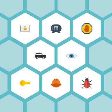 Düz simgeler virüs, kilit, güvenli ve diğer vektör öğeleri. Zırhlı, düz simgeleri simgeleri de içerir Emanet göz, şapkaya nesneleri kümesi.