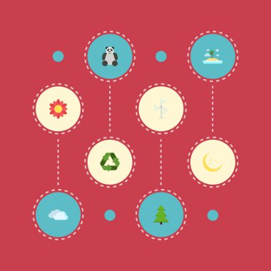 Düz simgeler ağaç, gece, koruma ve diğer vektör öğeleri. Çevre düz simgeler simge kümesi de içerir güç, Rüzgar, doğa nesneleri.